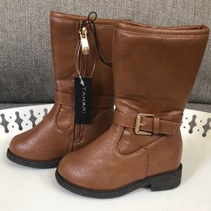 NWT Tahari faux leather little girls brown zip fashion boots.